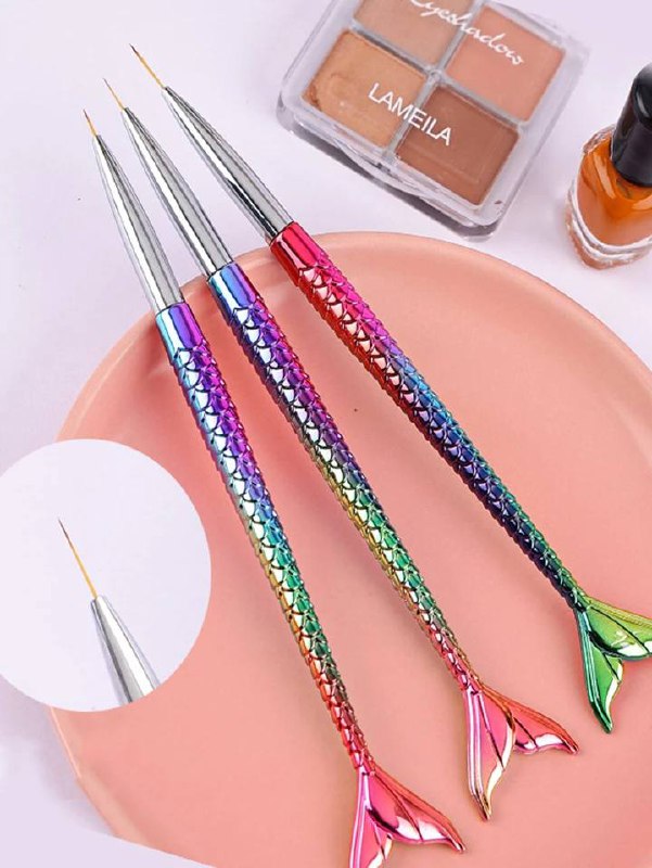 Set de 3 pinceles striper de cola de sirena de 7mm, 9mm y 11mm. Ideal para realizar lineas, trazos f - foto 1